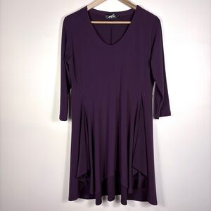 Sympli Deep Purple Tunic Top 3/4 Sleeve Scoop Neck Lagenlook Travel